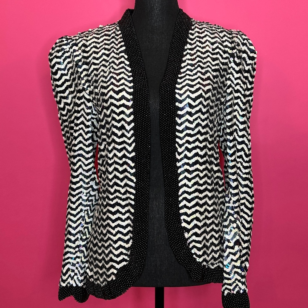 Vintage Niteline Black & White Zigzag Sequin Jacket